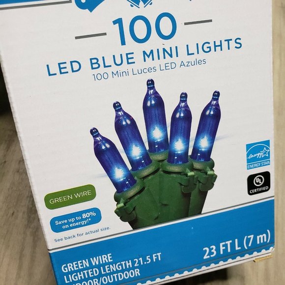 Mini Christmas Lights 100 Blue 21.5 Ft Indoor-Outdoor Holiday Time 2 Boxes - Picture 2 of 4